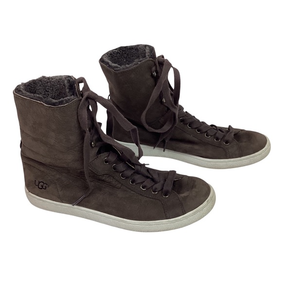 UGG Starlyn Leather Sheepskin High Top Sneakers Dark Brown - Picture 9 of 14